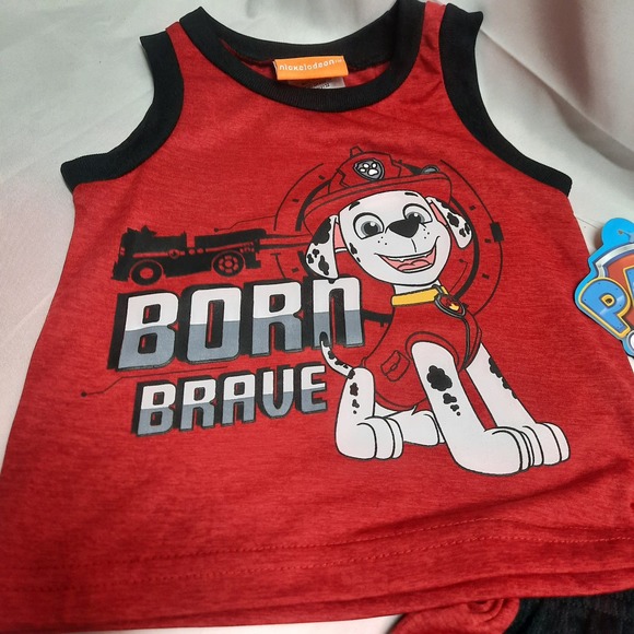 NWT Nickelodeon Born Brave Paw Patrol 2 piece Red Black Top and Short Set  12 M - Picture 4 of 5